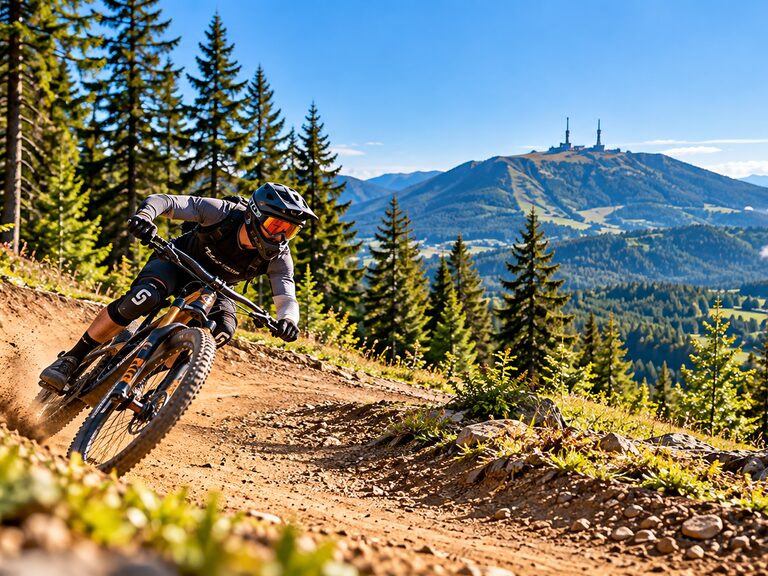 Mountainbiker auf einem Trail im Bikepark Arber